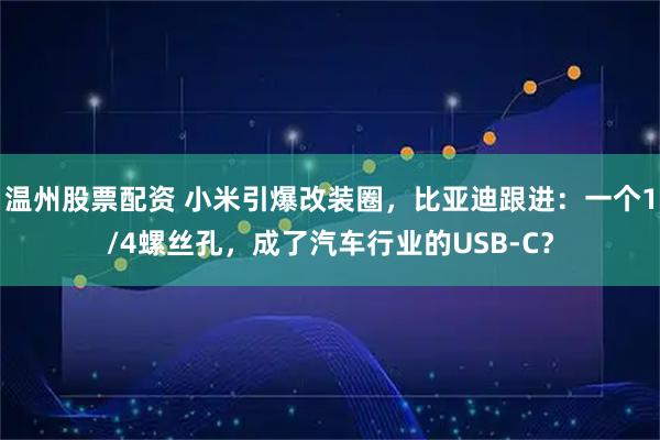 温州股票配资 小米引爆改装圈，比亚迪跟进：一个1/4螺丝孔，成了汽车行业的USB-C？